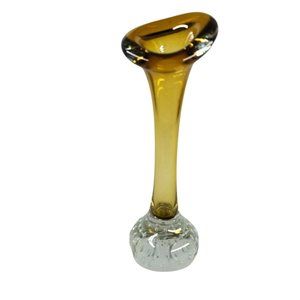 Amber Glass Vase Pulpit E&R Golden Crown SWEDEN 7.5" Blown Controlled Bubble